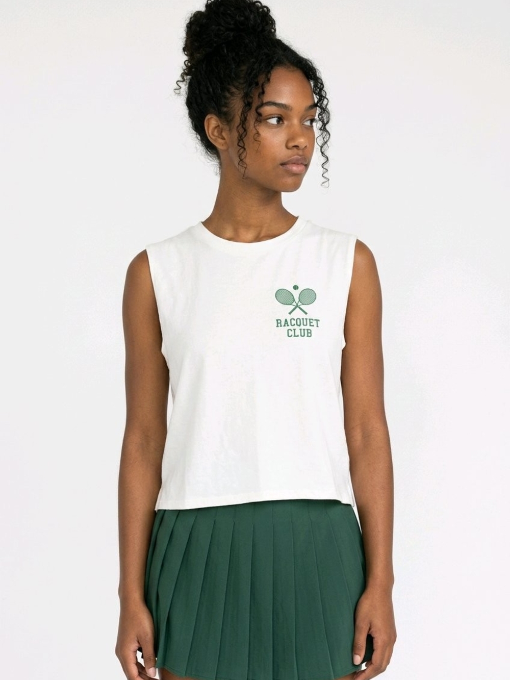 Lovers of hYOUmanity White Sleeveless Tank with Green Racquet Club Graphic